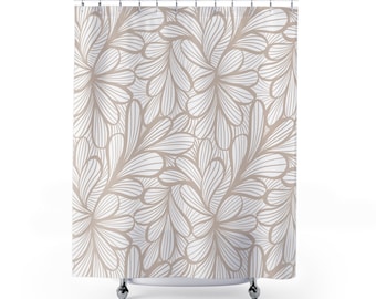 Abstract Floral Leaves Khaki Neutral Minimalist Fabric Shower Curtain