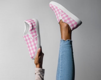 Pink Gingham Women’s Slip-On Canvas Shoes Casual Sneakers