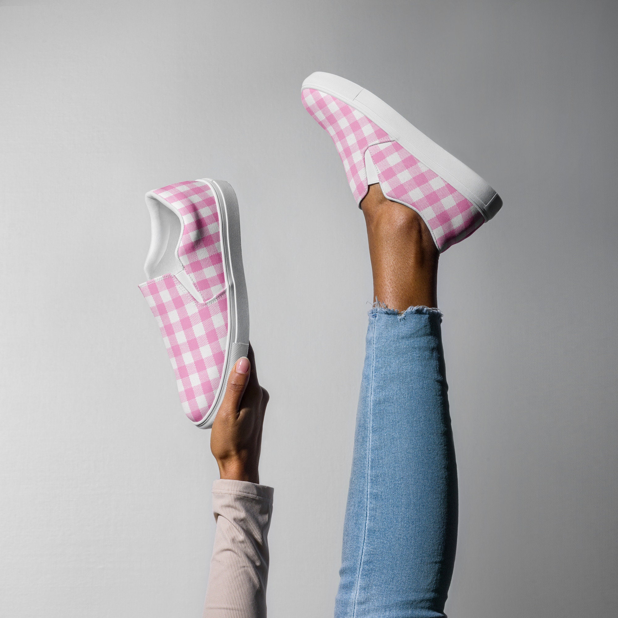 Gingham canvas slip on sneakers 2025