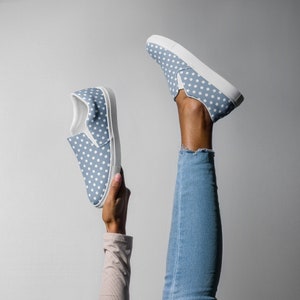 Denim Blue & White Polka Dot Women’s Slip-On Canvas Shoes Casual Sneakers