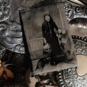 Antique Victorian Tintype Photo of a Girl and her Dog Oddity
