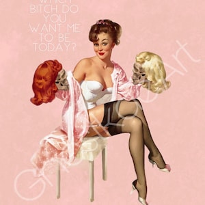 Pin up Girl Skull Horror Art Print