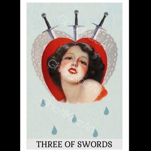 Three of Swords Tarot Card 1920’s Style Art Print