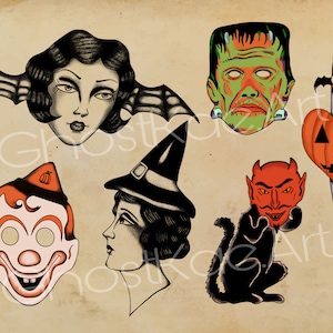 Traditional Tattoo Style Halloween Flash Sheet Art Print