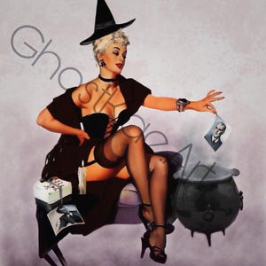 Vintage Style Witch Pulp Art / Pin Up Girl Art Print