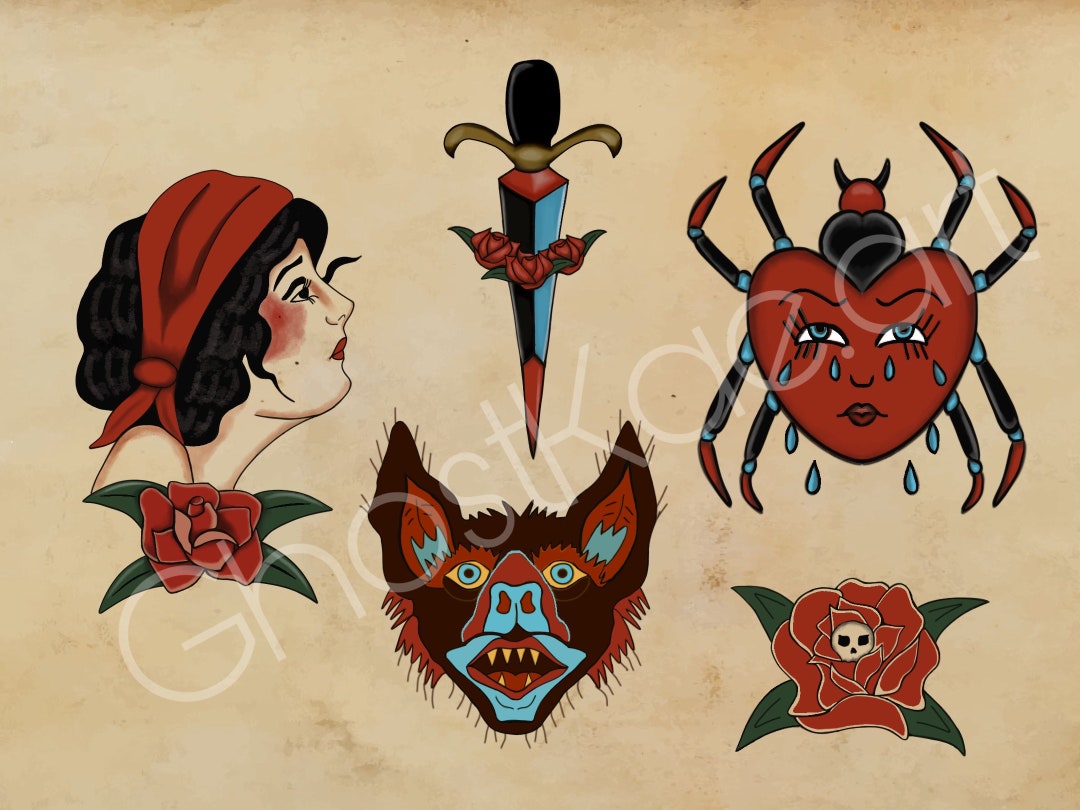 Traditional Tattoo Style Flash Sheet Art Print - Etsy