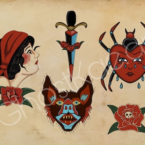Traditional Tattoo Style Flash Sheet Art Print