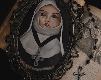 Antique German Nun Doll Painting Oddity