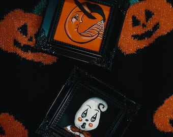 Retro Style Halloween Vintage Ghost and Moon Art Decor