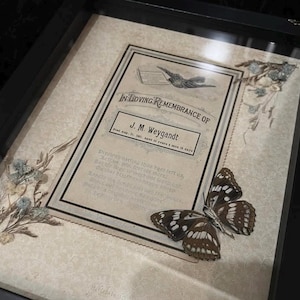 Carte de deuil pour funérailles victoriennes Bizarrerie de papillon