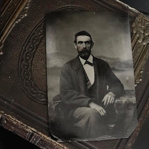 Antique Victorian Crisp Tintype of a Haunted Looking Man Oddity