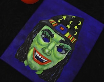 Retro Style Halloween Vintage Witch Mask Ben Cooper Collegeville Art Decor