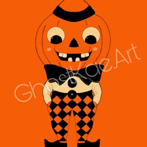 Retro Vintage Style Halloween Pumpkin Boy Art Print