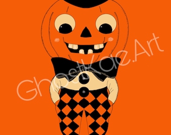 Retro Vintage Style Halloween Pumpkin Boy Art Print