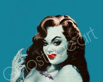 Lily Munster Pulp Art / Pin Up Print