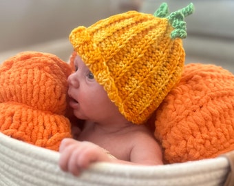 Patroon gehaakte babymuts pompoen: baby's eerste jack-o-lantern-muts, halloweenkostuum, Thanksgiving en herfstdecor