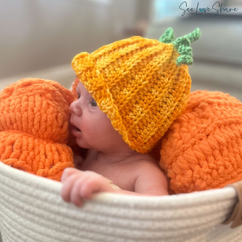 Babys First Pumpkin/Jack-O-Lantern Beanie CROCHET PATTERN. Halloween costume, Thanksgiving, fall decor, autumn fall hat image 1
