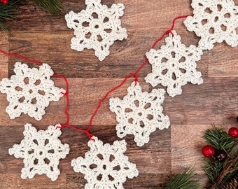 Crochet Snowflake – Ornament & Garland PATTERN, holiday decor, Christmas, winter, Hanukkah