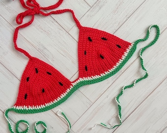 Wassermelonen Bikini Häkelanleitung | Gehäkeltes Bikini Top | Sommer Bademode | Festival Top | Anfängerfreundlicher PDF Download