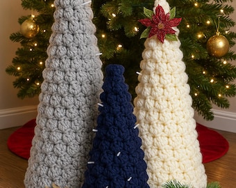 Standing Crochet Christmas Tree Pattern [3 Sizes] | DIY Decor | Entryway Fireplace Farmhouse chic handmade