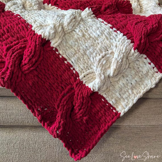 Beginner Cable Throw Blanket Pattern Large Knit Blanket Chunky