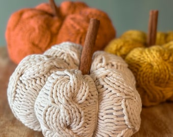 Knit pumpkin pattern | Cable stitch fall decor | Halloween Thanksgiving knit PDF