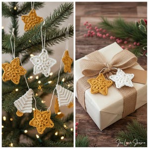 Crochet Christmas Garland Pattern | Trees & Stars Holiday Ornaments Gift Tags | Beginner Friendly Christmas Decor | PDF Instant Download image 2