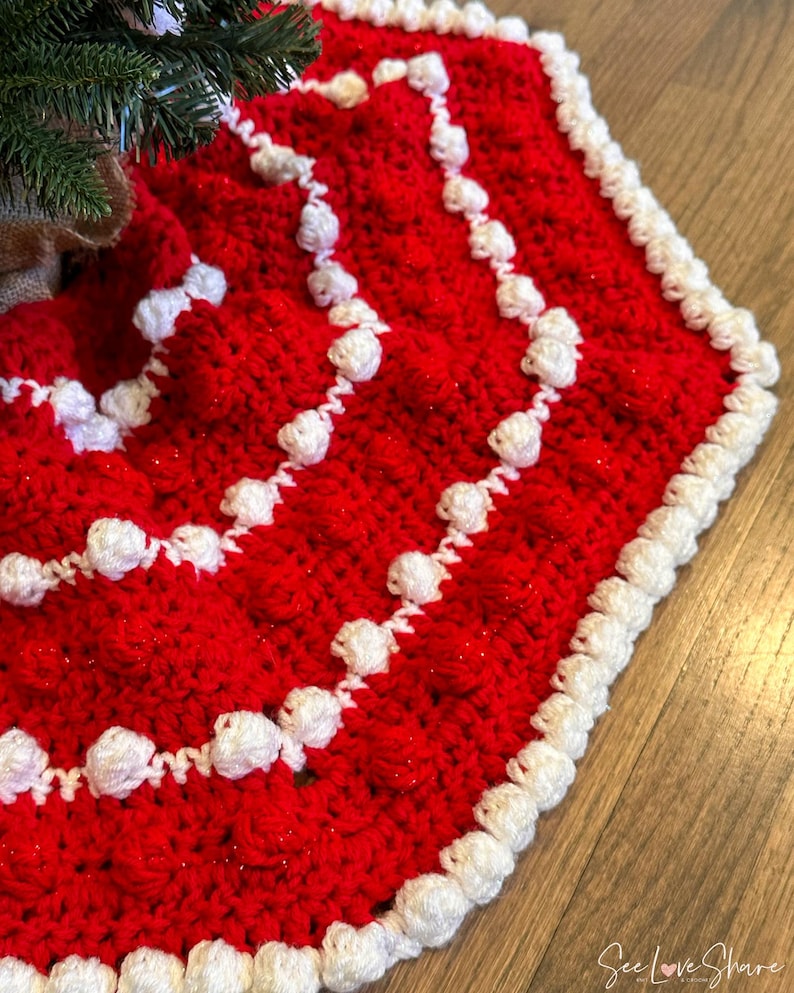 Patrón de falda para árbol de Navidad a crochet / PDF de falda para árbol de Navidad a crochet / Tallas para árboles pequeños y mini / Patrón de decoración navideña para principiantes imagen 7