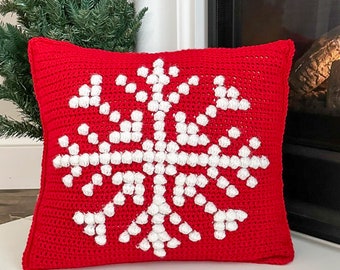 Snowflake Bobble Stitch Pillow Crochet PATTERN Pillow Christmas Cover Farmhouse Decor Crochet Cushion Pattern Holiday DIY Handmade