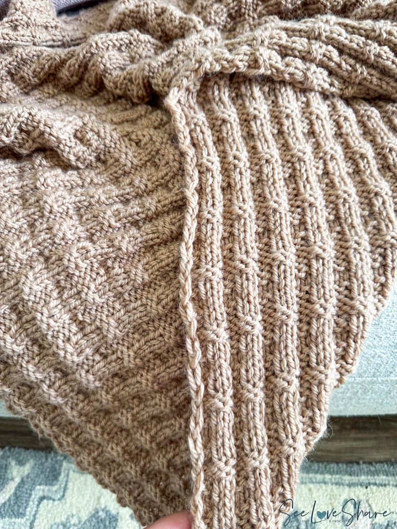 Double Sided Chunky Knit Blanket Pattern | Easy Textured Throw | Beginner TV Knitting | PDF Download image 7