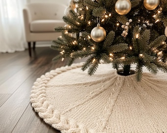 Knit Christmas Tree Skirt Pattern, Chunky Knit Tree Skirt, Cable Tree Skirt Knitting Pattern, Small & Large Sizes