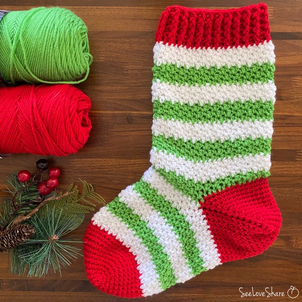Traditional Crochet Christmas Stocking Pattern - Decoration, Children Stocking, Gift, Handmade Holiday