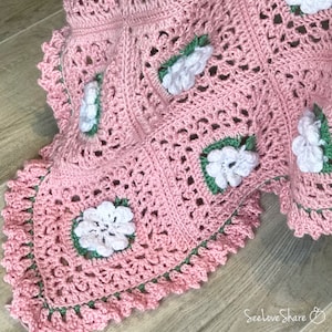 Baby Granny Square Crochet Afghan Pattern | Baby Blanket Pattern | Handmade Farmhouse Chic Floral Afghan Design