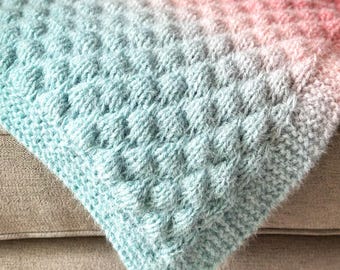 Modello per copertina per neonato a maglia con punto a bolle / Lavorazione a maglia adatta ai principianti / Copertina per neonato con texture / PDF
