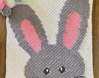 C2C Bunny Throw PATTERN - Crochet Afghan, Baby Blanket, Handmade Decor, Beginner Friendly, Baby Shower, Chunky Throw, Textured