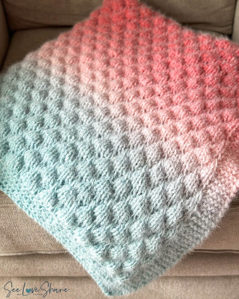 Modello per copertina per neonato a maglia con punto a bolle / Lavorazione a maglia adatta ai principianti / Copertina per neonato con texture / PDF immagine 11