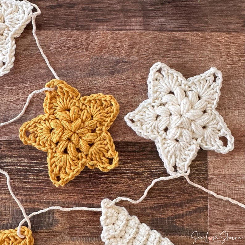 Crochet Christmas Garland Pattern | Trees & Stars Holiday Ornaments Gift Tags | Beginner Friendly Christmas Decor | PDF Instant Download image 6