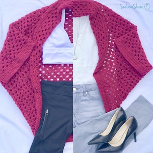 Granny Square Cardi - Crochet Cardigan Pattern. Beginner Friendly, Simple Easy First-time project. Women's sweater.