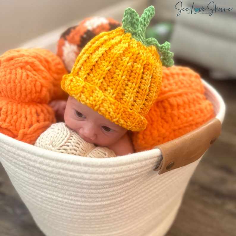 Babys First Pumpkin/Jack-O-Lantern Beanie CROCHET PATTERN. Halloween costume, Thanksgiving, fall decor, autumn fall hat image 5