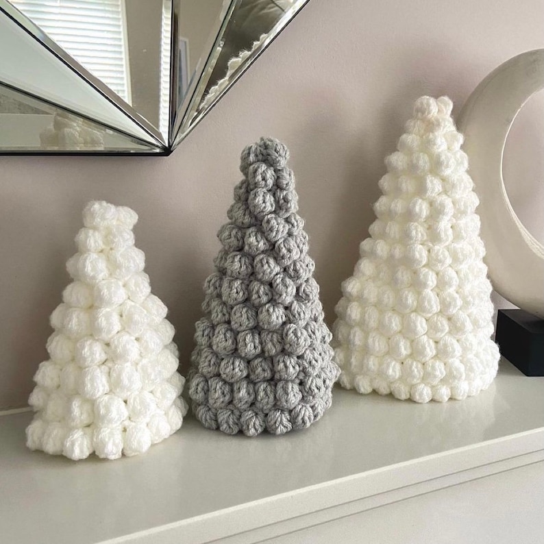 Crochet Bobble Stitch Christmas Tree Trio PATTERN, decor, hostess gift, handmade, ornament image 7