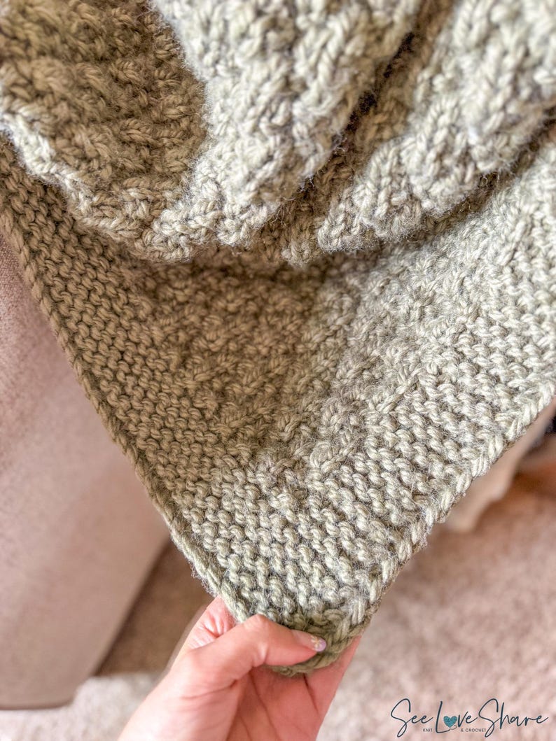 Chunky Knit Throw Blanket Pattern | Seersucker Quilted Look | Easy Beginner Knit Throw | Super Bulky Knit & Purl | Cozy Home Decor image 17