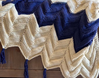 Modello per coperta a maglia grossa / Coperta a chevron / Modello per principianti / Coperta stile rustico in PDF