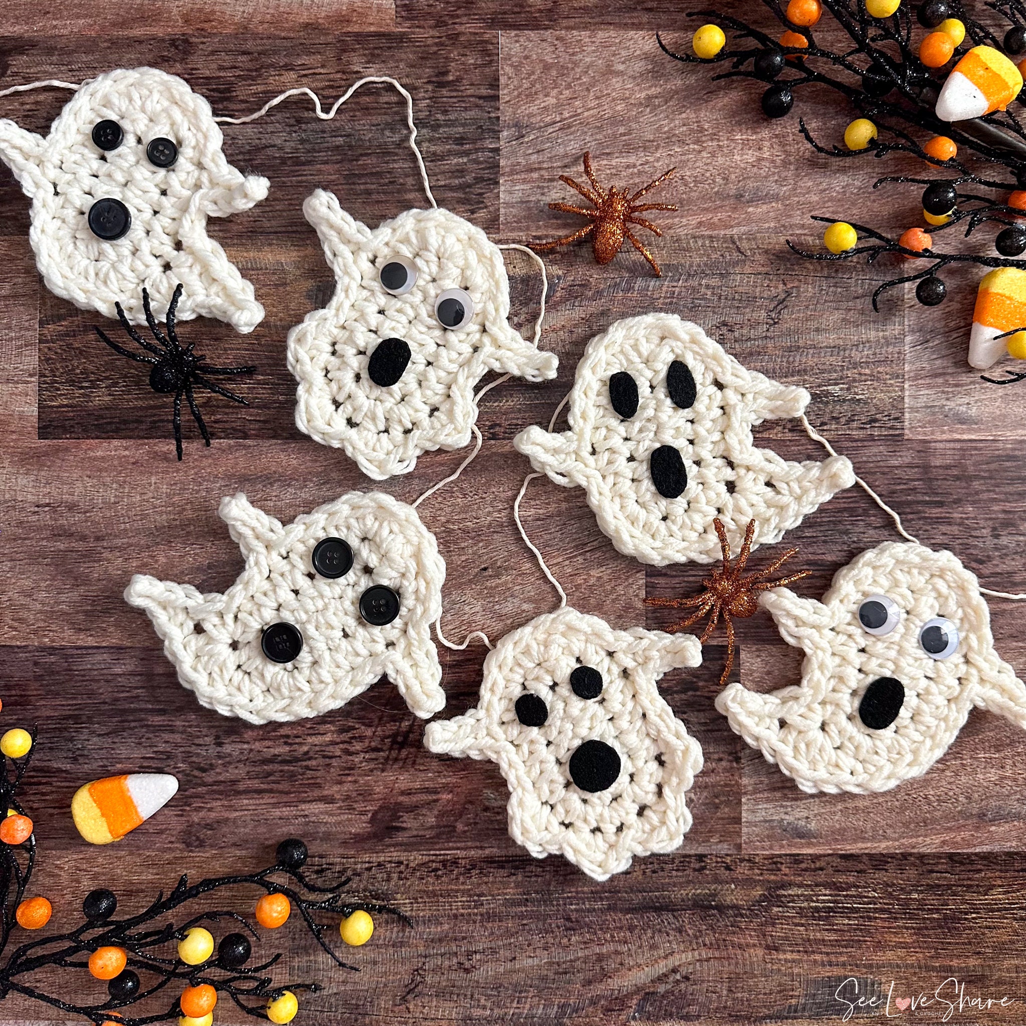 40 Crochet Witchy Stuff Patterns with Hats, Bats, and Ghosts 28 Crochet Ghost Pattern Ghost Applique Halloween Garland