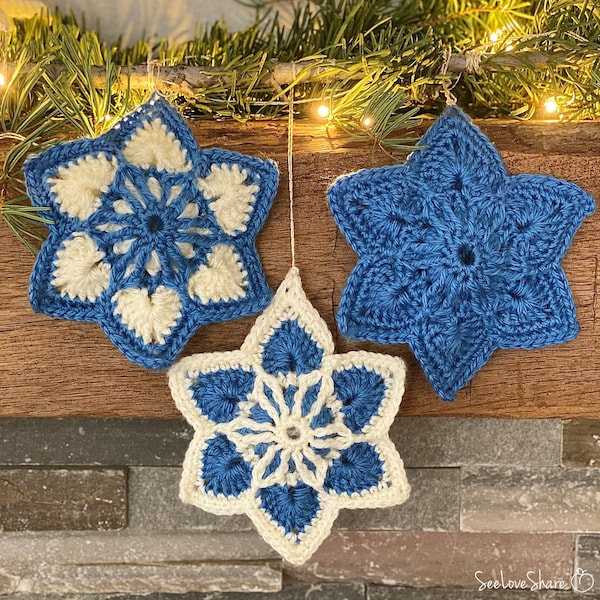 Brioche Crochet 6-Point Star Garland Ornament PATTERN with Step-By-Step Instructions [Hanukkah, Christmas, Hostess Gift]