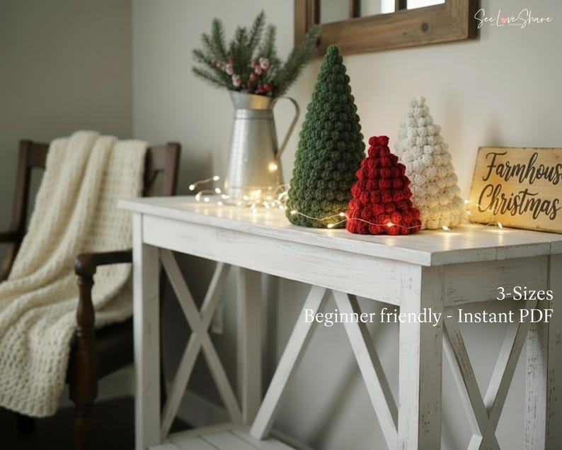 Weihnachtsbaum Häkelanleitung | 3 Größen Anfänger Urlaub Dekor | Einfaches DIY Weihnachtsbaum PDF Bild 2