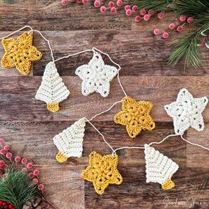 Crochet Christmas Trees & Stars Holiday Garland / Ornaments Decor PATTERN, Beginner Crochet