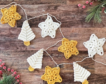 Crochet Christmas Trees & Stars Holiday Garland / Ornaments PATTERN