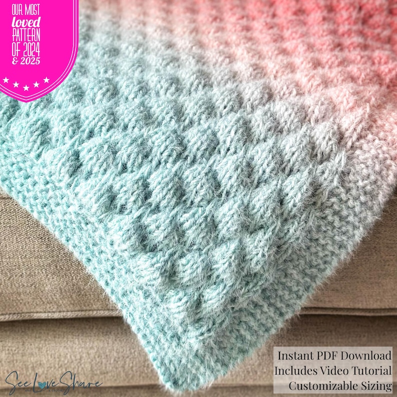 Modello per copertina per neonato a maglia con punto a bolle / Lavorazione a maglia adatta ai principianti / Copertina per neonato con texture / PDF immagine 5