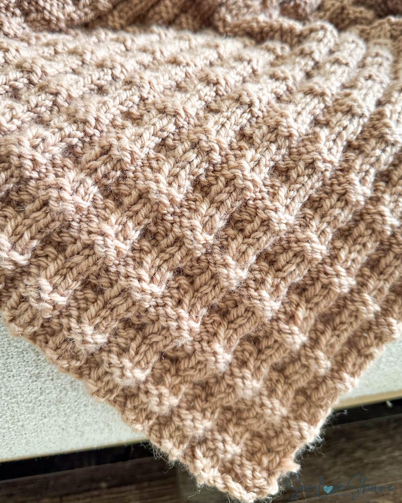 Double Sided Chunky Knit Blanket Pattern | Easy Textured Throw | Beginner TV Knitting | PDF Download image 4