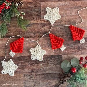 Crochet Christmas Garland Pattern | Trees & Stars Holiday Ornaments Gift Tags | Beginner Friendly Christmas Decor | PDF Instant Download image 8